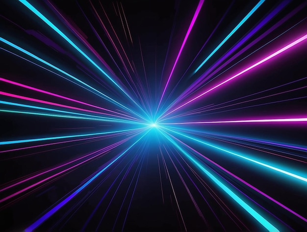 Photo illustration abstract neon lights background with laser rays and glowing lines