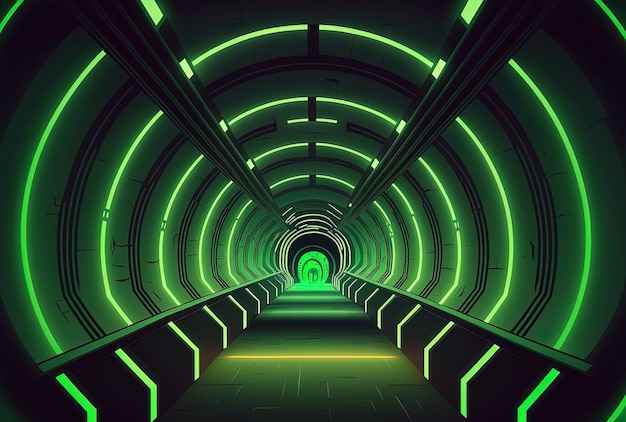 Illustration of an abstract sci fi tunnel with a green line light