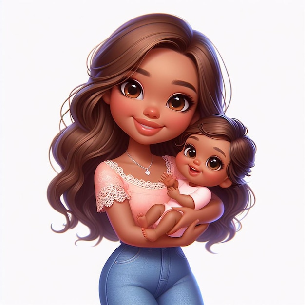 Photo illustration of an adorable mother holding her baby