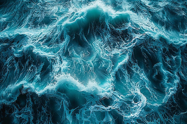 Illustration of aerial view of a blue sea surface with many ocean waves