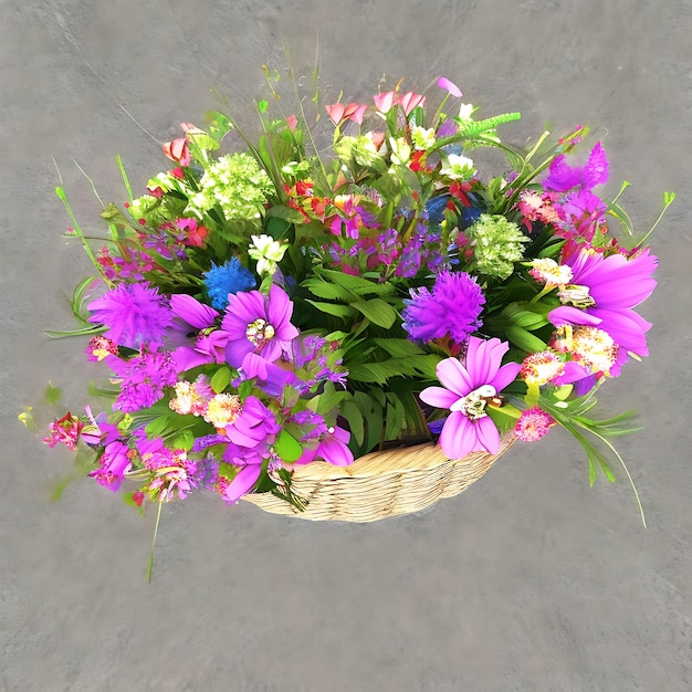 Illustration AI generation Basket with flowers on a white background