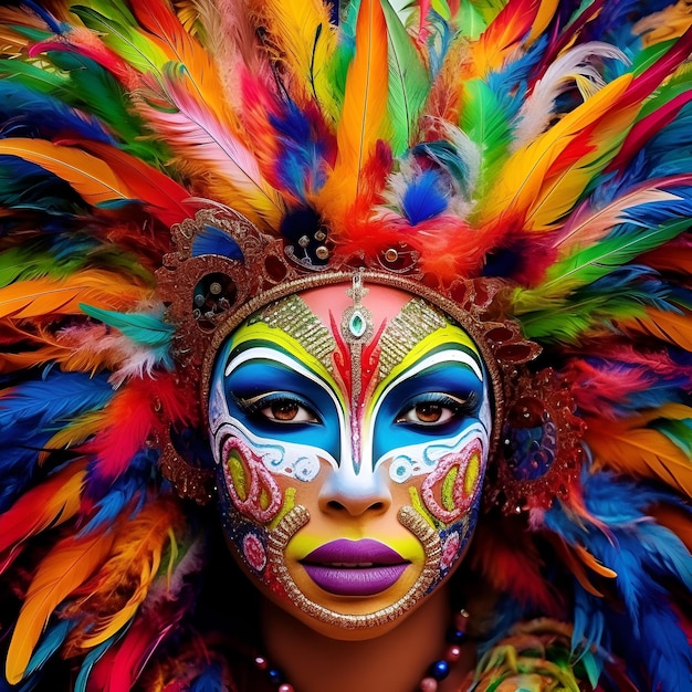 Illustration AI generation Brazilian carnival colorful and vibrant A portrait of a participant