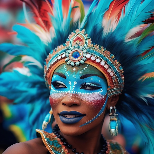 Illustration AI generation Brazilian carnival colorful and vibrant A portrait of a participant