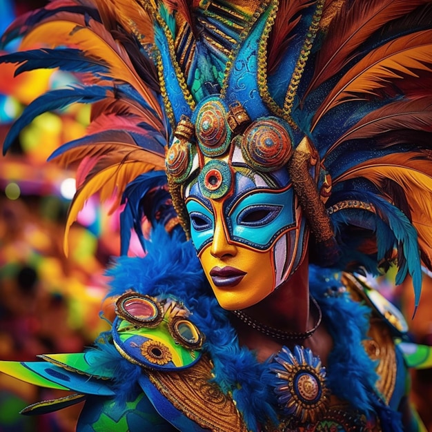 Illustration AI generation Brazilian carnival colorful and vibrant A portrait of a participant