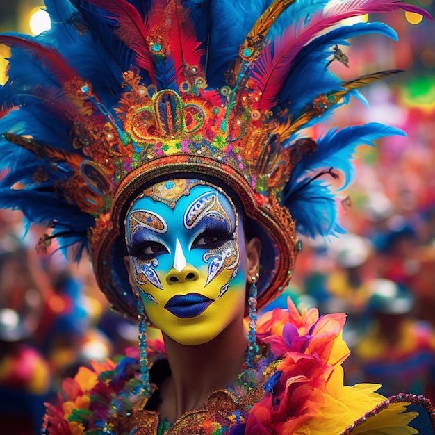 Illustration AI generation Brazilian carnival colorful and vibrant A portrait of a participant