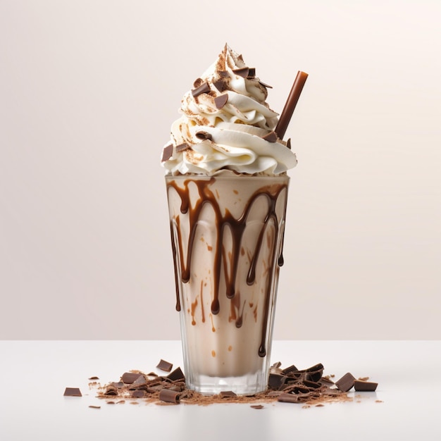 Illustration AI generation Delicious creamy chocolate shake with vanilla ice cream