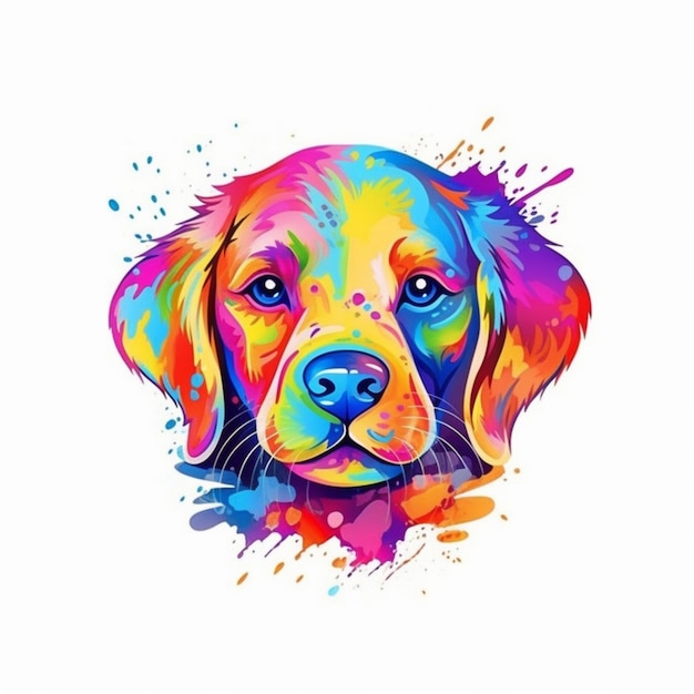 Illustration AI generation Dog's muzzle colorful badge logo Portrait of a pet White background