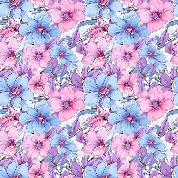 Illustration AI generation Floral background colorful seamless pattern