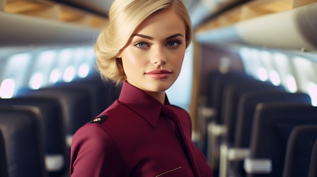 Photo illustration ai generation a stewardess in a burgundy uniform