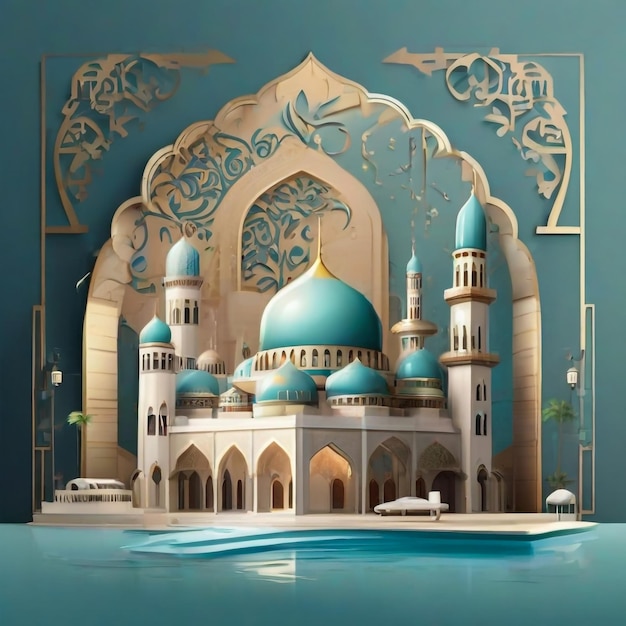 Illustration of Amazing Architecture Design of Mosque Ramadan Kareem