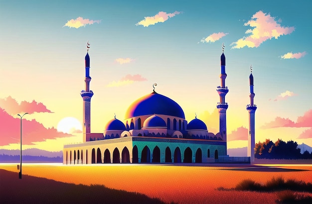 Illustration of amazing architecture design of muslim mosque ramadan kareem Eid Generative AI