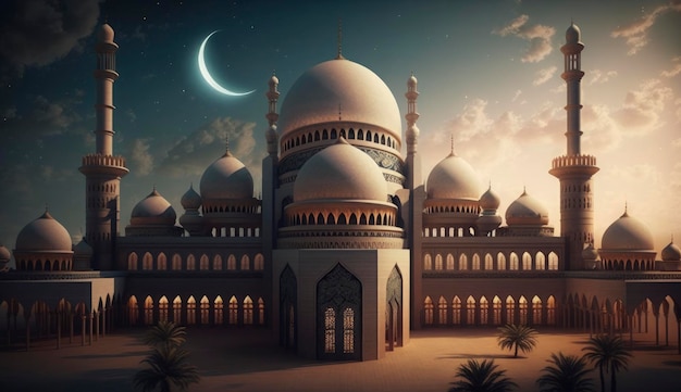 Illustration of amazing architecture design of muslim mosque ramadan kareem islamic architecture background ramadan kareem Islamic Mosque Ramdan ramzan eid culture arab Generate Ai