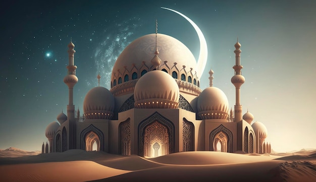 Illustration of amazing architecture design of muslim mosque ramadan kareem islamic architecture background ramadan kareem Islamic Mosque Ramdan ramzan eid culture arab Generate Ai