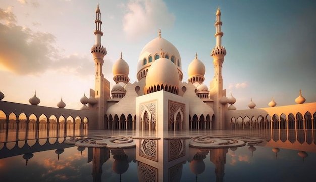 Illustration of amazing architecture design of muslim mosque ramadan kareem islamic architecture background ramadan kareem Islamic Mosque Ramdan ramzan eid culture arab Generate Ai