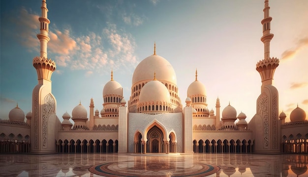 Illustration of amazing architecture design of muslim mosque ramadan kareem islamic architecture background ramadan kareem Islamic Mosque Ramdan ramzan eid culture arab Generate Ai