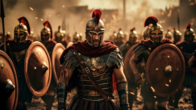 Illustration of ancient roman soldiers marching in formation