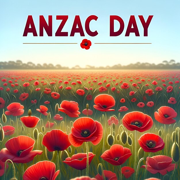 Illustration for anzac day with a field of red poppies