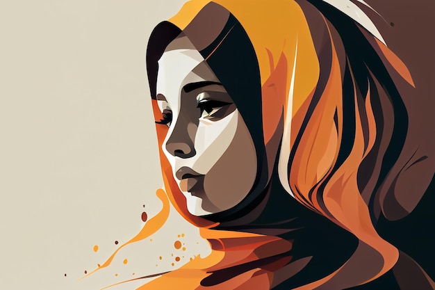 Illustration of arab woman in wearing hijab head scarf AI