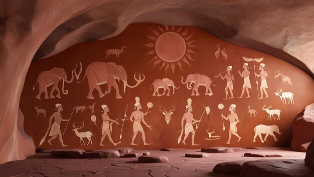 Photo illustration of archaeological cave painting petroglyph