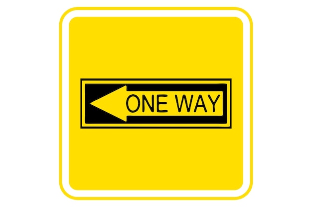 Illustration of arrow to the left one way yellow background