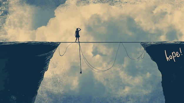 Photo illustration art of risky girl on the rope