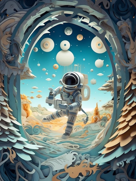 Illustration of an astronaut in a space suit in a space station generative ai