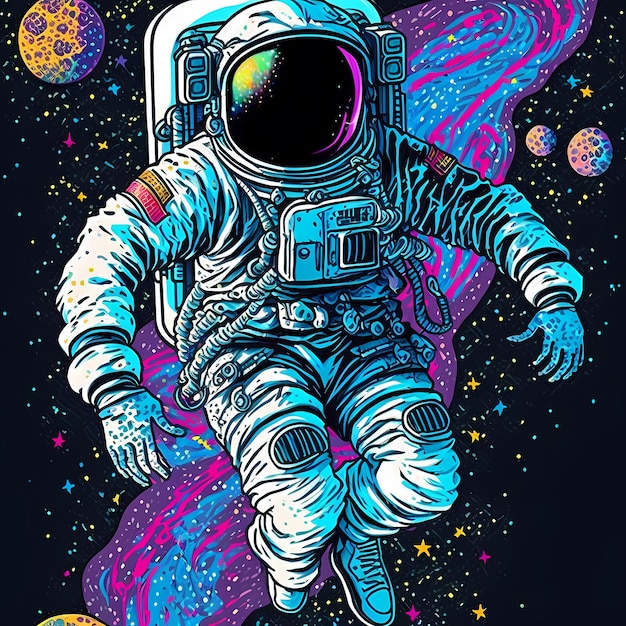 An illustration of an astronaut with a planet in the background