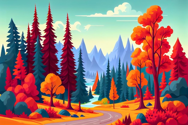 Illustration autumn forest minimalism Generative AI