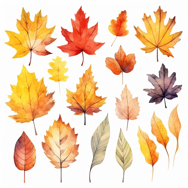 illustration of Autumn leaves in the style of watercolor vector grap