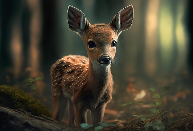 an Illustration of a baby deer in the forest AI generated image