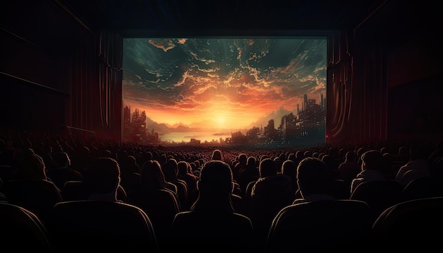 Illustration of Back View Watching in a Thrilling Cinema