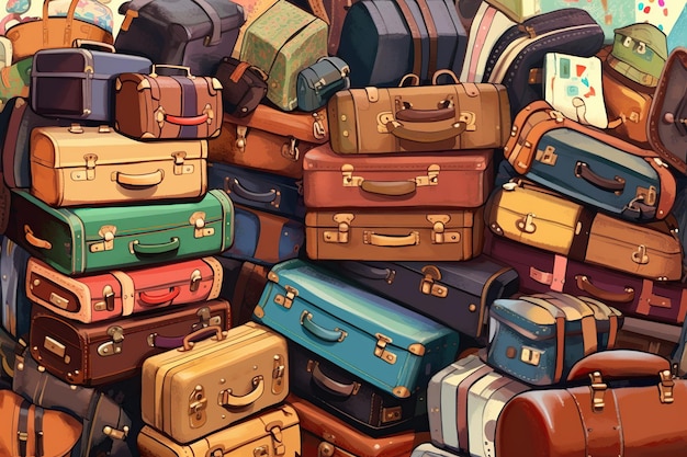 Illustration of background of colorful suitcases Generative AI