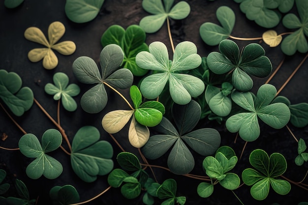 Illustration of the background of a fourleaf clover St Patrick's Day Concept AI generation