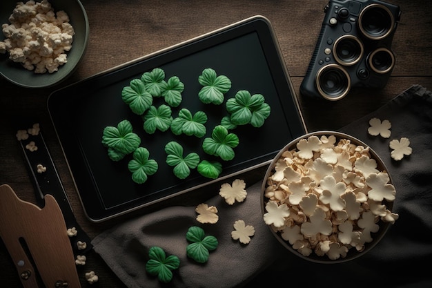 Illustration of the background of a fourleaf clover St Patrick's Day Concept AI generation