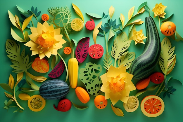 Illustration background with vegetables in paper cut style Generative AI