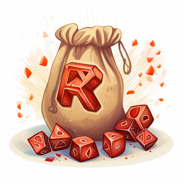 illustration of a bag of dice with the letter r on it generative ai