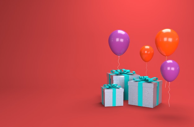 Illustration Balloons With Box Gift in d Rendering