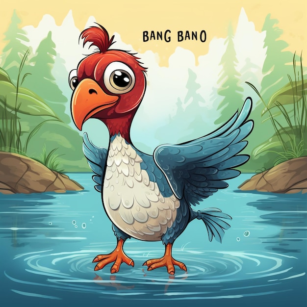 Illustration of a bango bird on a river background