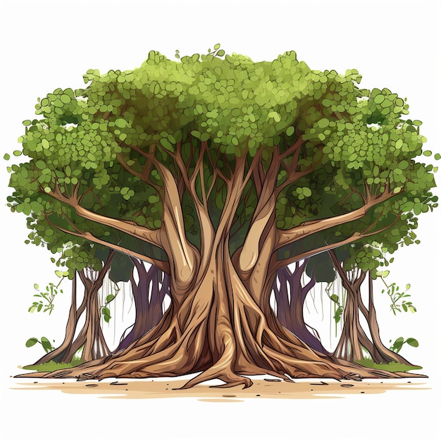 illustration of Banyan tree trees are numerous On a white background