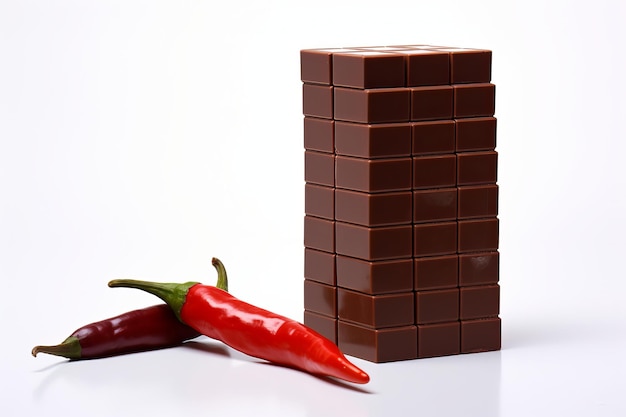 illustration of A bar of chilli chocolate High and short depth Generative ai