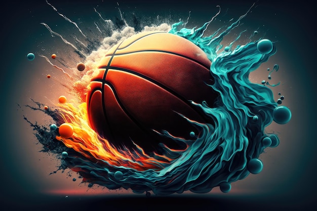 Illustration of a basketball in 3d style Futuristic sports concept AI generation