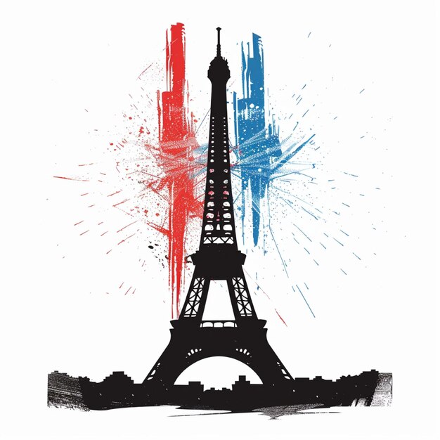 Photo illustration of bastille day in france with the silhouette of the eiffel tower