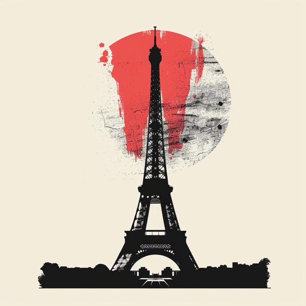 Photo illustration of bastille day in france with the silhouette of the eiffel tower