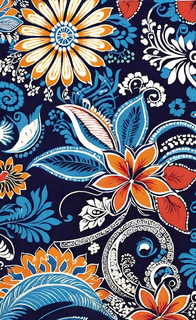 illustration of a batik background with floral floral patterns and also leaves