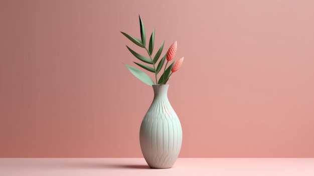 Illustration of a beautiful arrangement of flowers in a white vase on a table