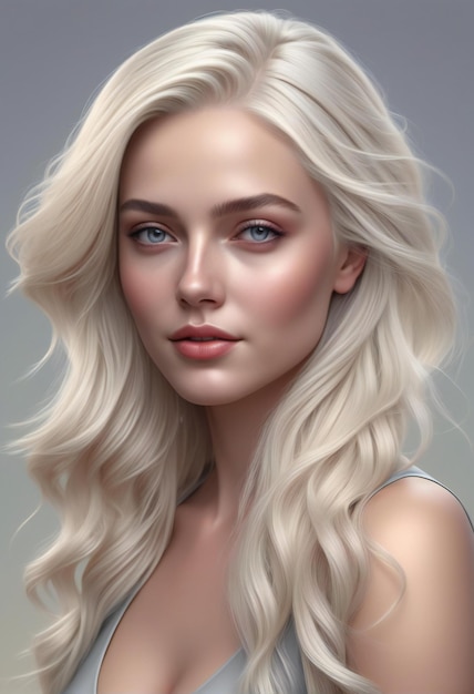 Illustration of a beautiful blond woman with blue eyes and white hair