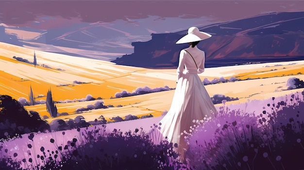 Illustration of beautiful blooming lavender fields in Provence France