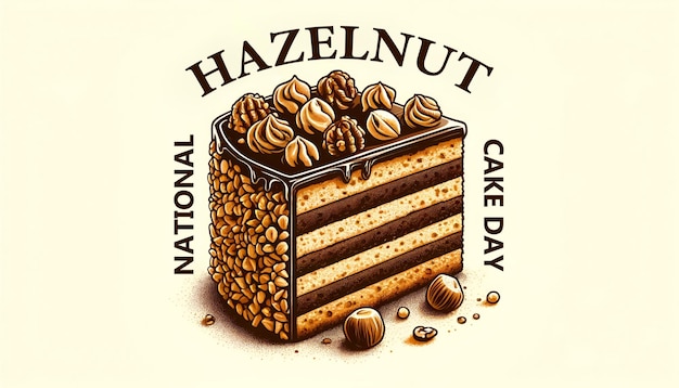 Illustration of beautiful cake with hazelnuts for national hazelnut cake day