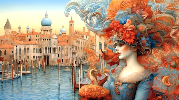 Illustration of the beautiful city of Venice City of gondoliers bridges carnivals and love Italy