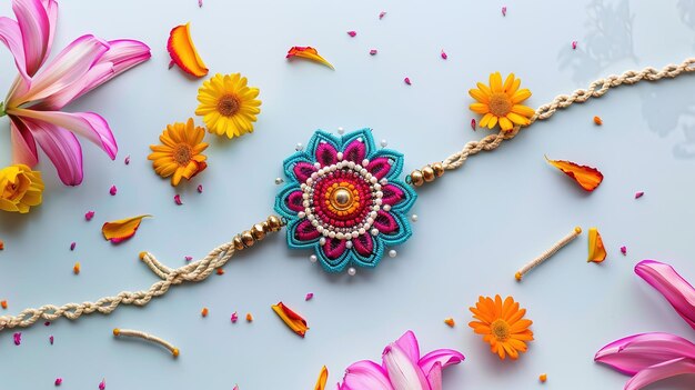 Photo illustration of a beautiful decorated rakhi on a watercolor background generative ai